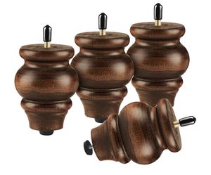 Round Wood Furniture Legs 3.5 Inch Gourd Shape Wood Sofa Legs with Adjustable Leveling Couch Leg Replacement for Cabinets, Coffee Table, Ottoman, Dres