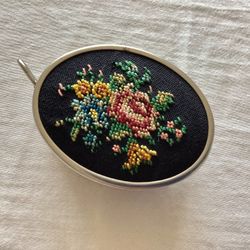Antique Retractable Sewing Measuring Tape Needlepoint Embroidered Design Made In Germany WORKING 