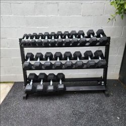 New Rubber Hex Dumbbells 5lbs-50lbs/Dumbbell rack included / Gym Equipment / Weights / Exercise / Training