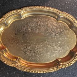 Vintage Tray Electroplated With 23 Kt Gold