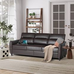 85''W 3-Seater Modern Faux Leather Sofa Couch Living Room Office w/ USB Ports Black