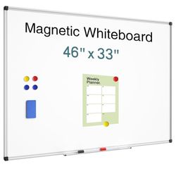 Brand new Magnetic Dry Erase Whiteboard - 46 x 33 Inch White Board - 4 x 3 Large Wall-Mounted Board with Silver Aluminum Frame, 