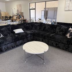 Large Black Corduroy Sectional 