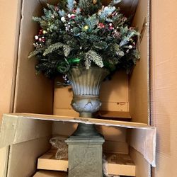 40 inch Tall Winter Topiary with Large Heavy Urn Pedestal Plinth base