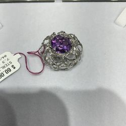 Silver Pendant With Purple Stone