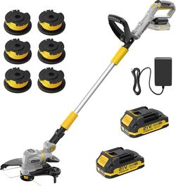 12" 21V String Trimmer Cordless, 2 in 1 Trimmer and Edger with Automatic Line Feed, Dual-Speed Modes, 2 X 2.0Ah Batteries/1 X Fast Charger/6 X Replace