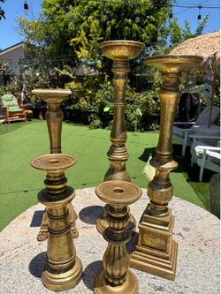 Set of 5 antique gold candlesticks