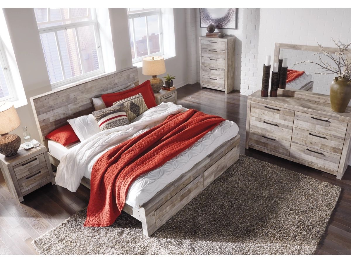 Effie King Panel Bed with Dresser with Mirror and 2 Nightstand