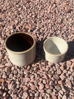 2 American Farmhouse stoneware crocks rustic antique crock collectible decor