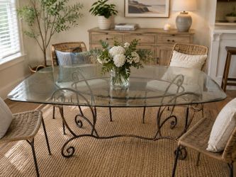 Glass table with metal base