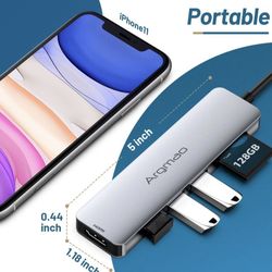 6 in 1 USB Type C HUB with 4K@30Hz HDMI, 3 USB 3.0 Ports, SD/TF Card Reader, Multiport Adapter Dongle Compatible for MacBook Air Pro Google Chromebook