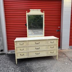 Vintage Henry Link Faux Bamboo Bali Hai 9-Drawer Dresser W/ Mirror