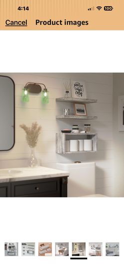 RICHER HOUSE 3-Set Rustic White Floating Shelf, Bathroom Shelf Over Toilet Cube Wall Mounted Shelves, Invisible Bracket, Moisture Resistant Shelves fo