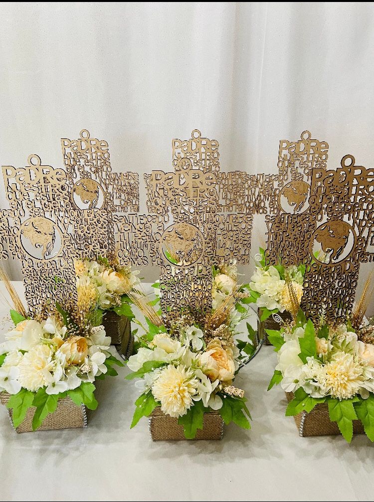 6 CENTERPICWooden Cross Favor Boxes, Wedding Wooden box and cross, Flower decorated wooden cross and box, jewelry box, baptism wooden cross and box.