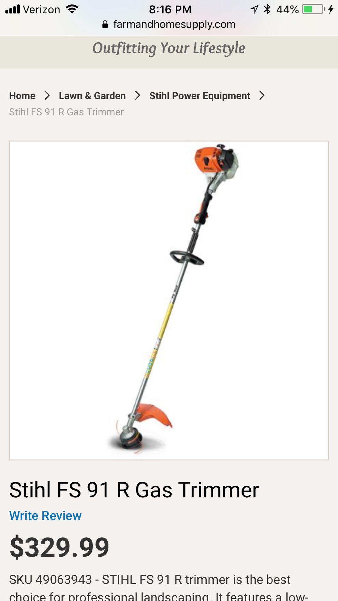 Stihl FS 91 T gas trimmer (weed whacker), retails for $330, you’re for $200 with extras