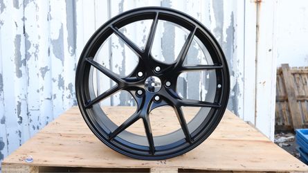 19 INCH SQUARED SET BBS STYLE BLACK WHEELS RIMS 19X8.5 +35 (5X112) CB: 66.6