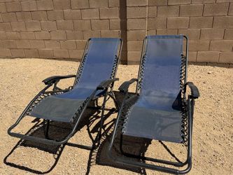Set (2) Blue Folding Outdoor Patio Lounge Chairs