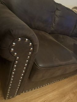 Brown 3-Seat Couch with Nailhead Trim