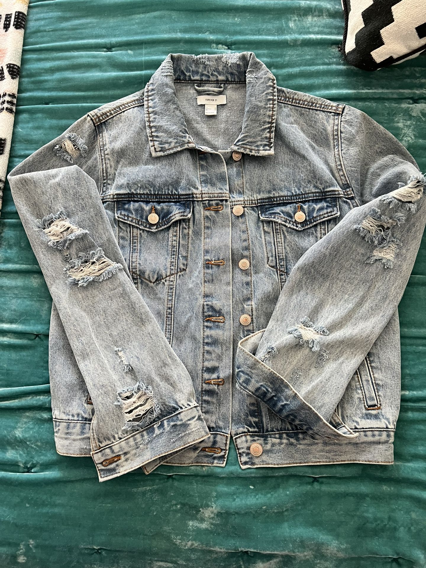 Distressed Light Denim Long Sleeve Jacket