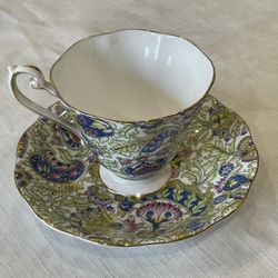 Vintage Berkeley Square Paisley Floral Teacup & Saucer Fine Bone China ENGLAND