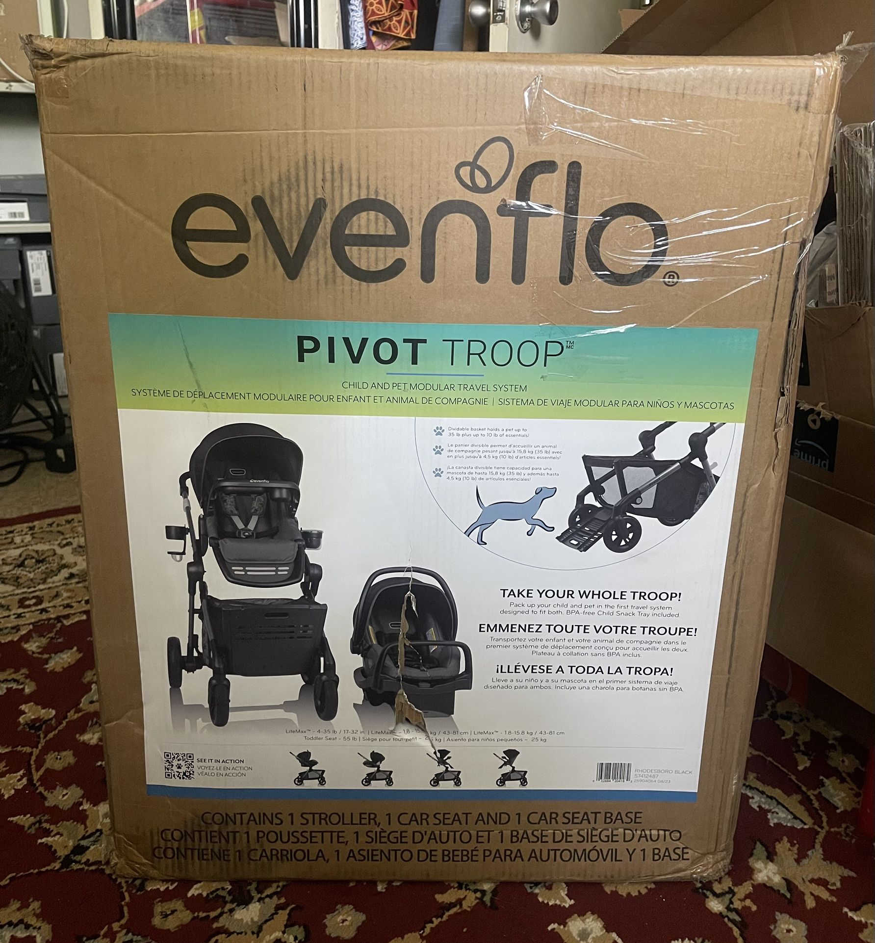 Evenflo Pivot Troop Child and Pet Modular Travel System (Rhodesboro Black)  Brand New/Factory Sealed, 1 set available, purchased new with receipt.  70