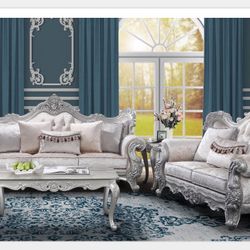 Brand New Elegant Melrose Champagne Finish Sofa Loveseat 