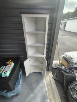 White Corner Shelf Unit with Cabinet