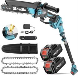 SEESII 2-in-1 Electric Pole Saws for Tree Trimming, 8 Inch Brushless Mini Chainsaw with Extension Pole, Cordless Pole Chain Saw, Tree Trimmer Limb Bra