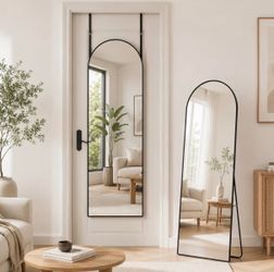 Antok 58" x19” Arched Full Length Mirror, Black Aluminum Frame, Free Stand NEW