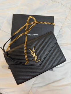 Saint Laurent Black Chevron Quilted Wallet-On-Chain Purse