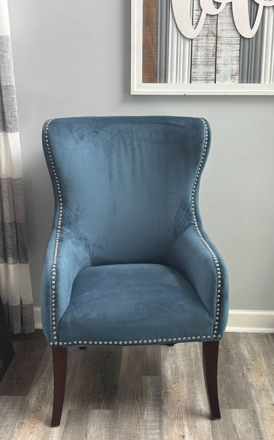 Blue Wingback Tufted Chair