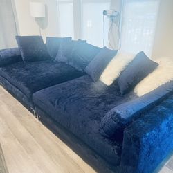 American Signature Large Blue Velvet Couch 