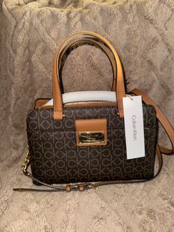 Calvin Klein Garnet Signature Triple Compartment Top Zipper Satchel
