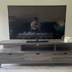Grey Wood TV Stand with Storage Drawers