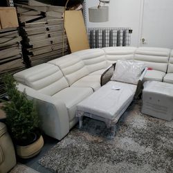 White Leather Sectional With Power Recliners 1900.00