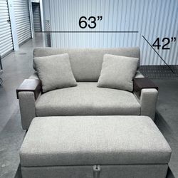 Brand New Thomasville Loveseat with Footrest Ottoman Storage and Charging Station - Delivery Available 