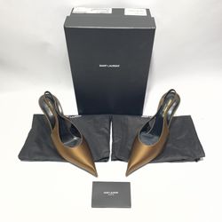 Saint Laurent Satin Crystal Embellishments Slingback Pumps Size 38.5 EU