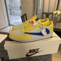 Jordan 1 Low Travis Scott Canary Yellow Size W 11.5 Mens Size 10
