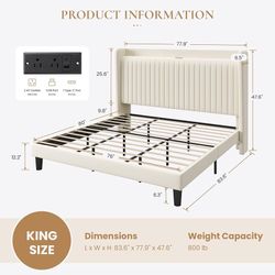SHA CERLIN King Size Velvet Bed Frame with Shelf, Station