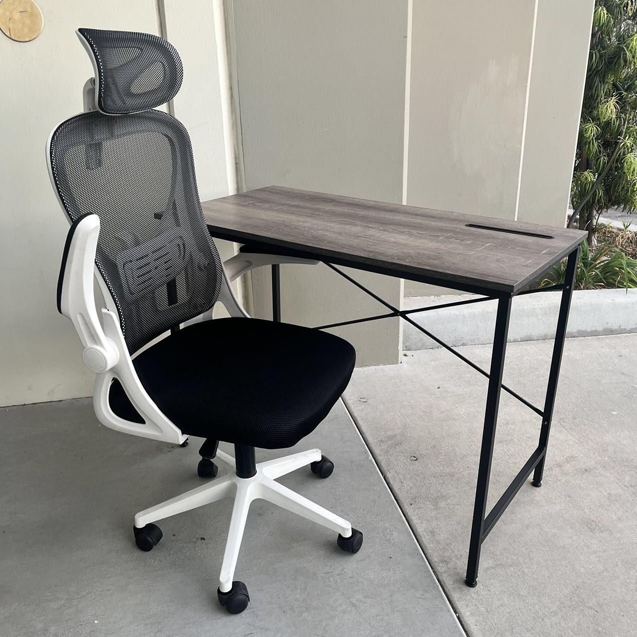 New In Box 40x20x30 Inch Tall Computer Gray Table With Office Mesh Chair Furniture Combo Set Black Or White 