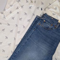 Men's Polo Short Sleeve Collar Shirt With Levi Jeans ( Shirt Size XL) ( Pants Size 38x34) 