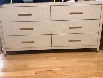 RH Shagreen Grayden Queen Bed Frame, Helix Dawn Luxe Mattress, 2 night stands and dresser