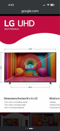 86” LG TV with wall mount.