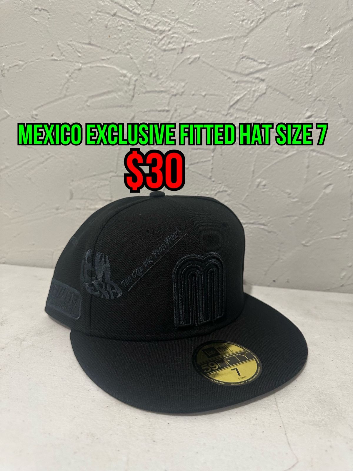 LMB new Era Team Mexico Blacked Out With Full Wrap Design New Era Exclusive 59fifty Fitted Hat Size 7