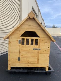49×46×40inch Outdoor Dog House, Wooden Raised waterproof Roof, Front Door, Side Window