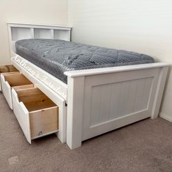 White Twin Bed With Drawers And Matterss