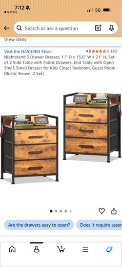 2 bedside fabric drawers