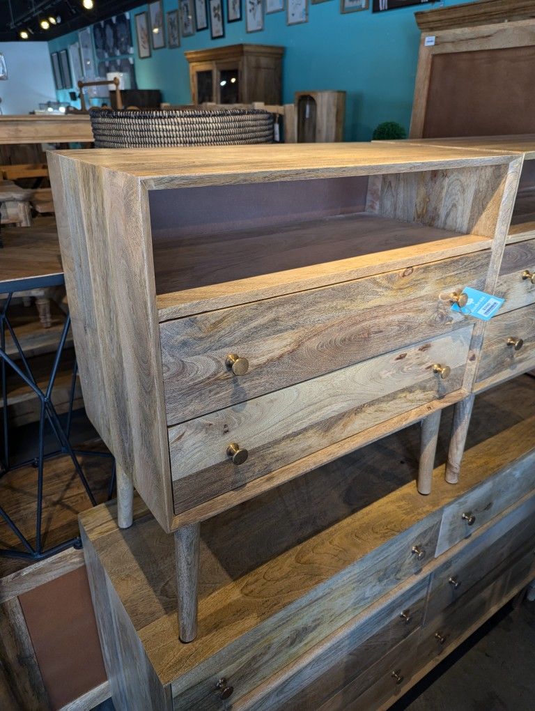 Two Drawer Mango Wood End Table