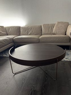 Modern Round Wood Coffee Table w/ Metal Base