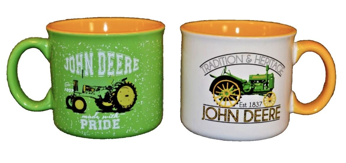 John Deere Coffee Mugs Cups Pride, Tradition, & Heritage Tractor Mug Lot of 2